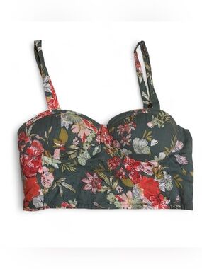 Green Floral Bustier Crop Top